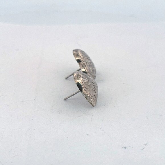 Vintage Estate Sterling Silver 925 Heart Engraved Stud Earrings 4.1g EZ Backs - Picture 2 of 8